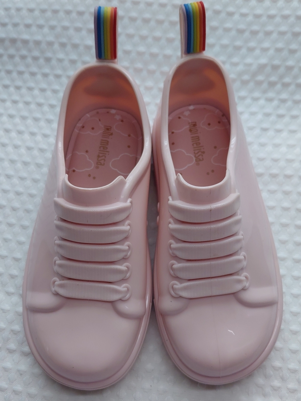 Mini Melissa Girls Light Pink Jelly Sneakers with Rainbow Heel Pull Sz 11